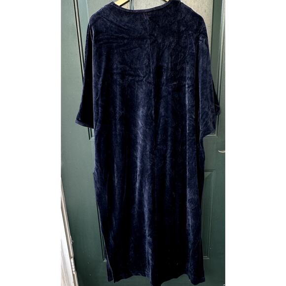 Vintage Retro Navy Velour Mrs Roper Caftan w/ Gold Piping & Tassel Winter, OS - Picture 5 of 7